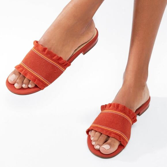 Vivaia Floria Round Toe Slide Sandals Old Money Orange Knit Breathable Comfort 9 - Picture 1 of 9